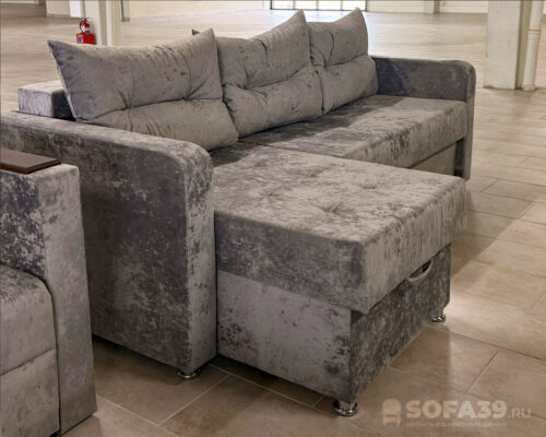 Диван угловой Жасмин-2 серый плюш